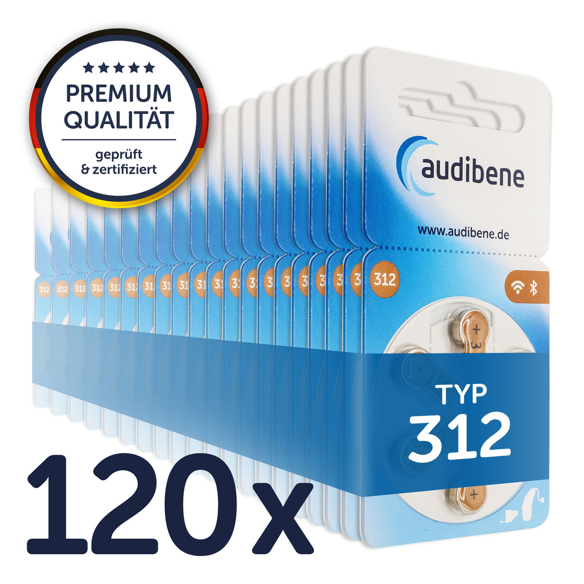 audibene Hörgerätebatterien Typ 312 – 120er Packung