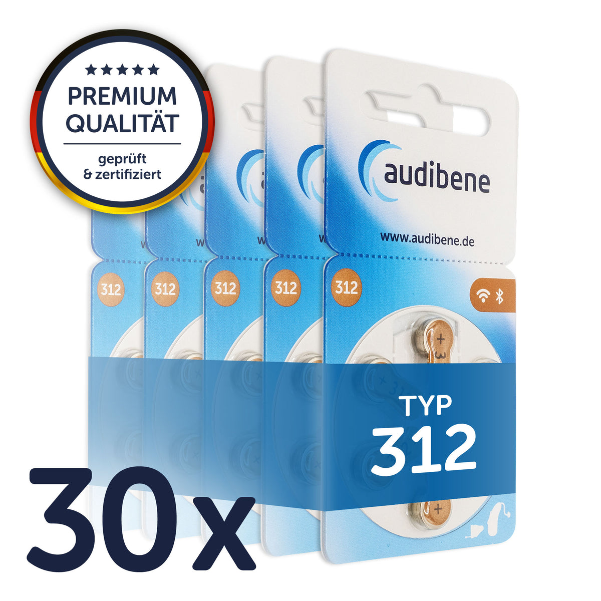 audibene Hörgerätebatterien Typ 312 – 30er Packung
