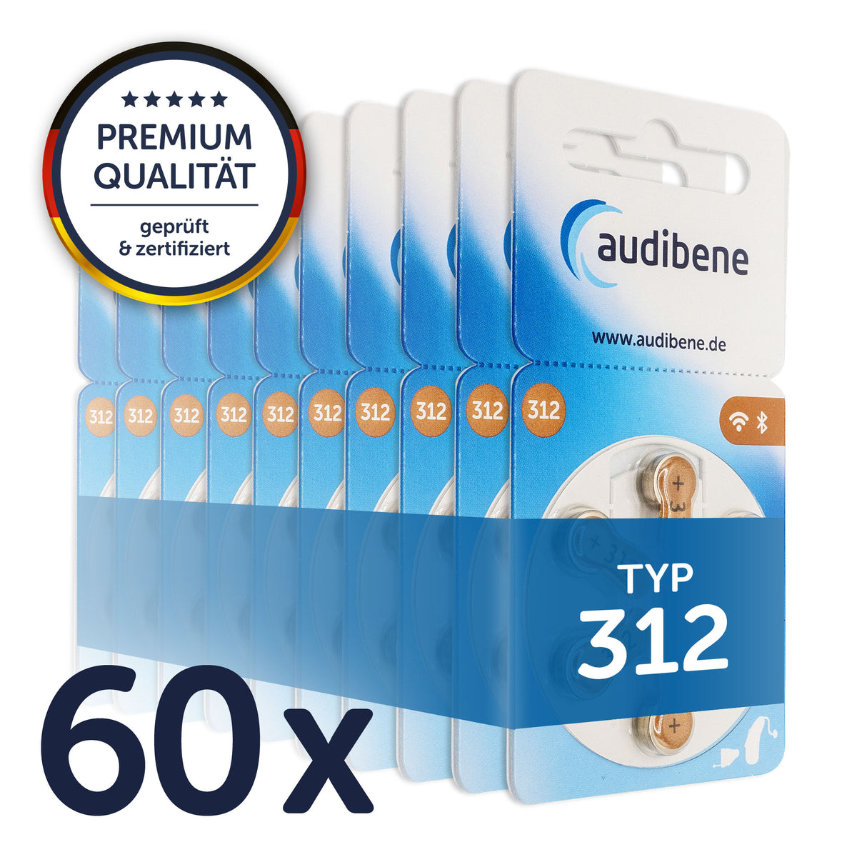 audibene Hörgerätebatterien Typ 312 – 60er Packung