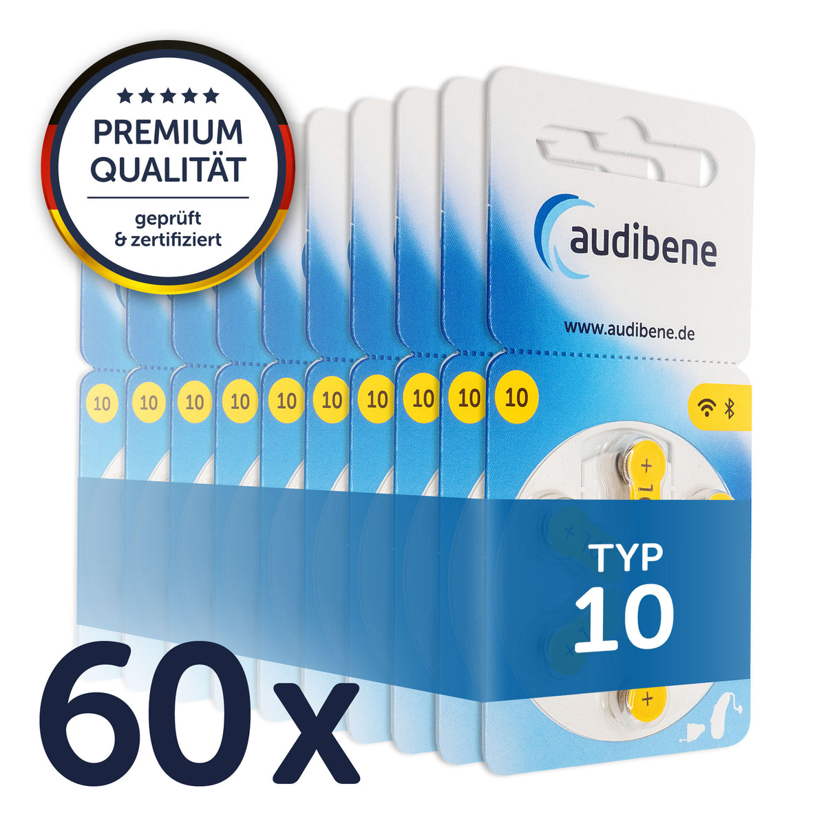 audibene Hörgerätebatterien Typ 10 – 60er Packung