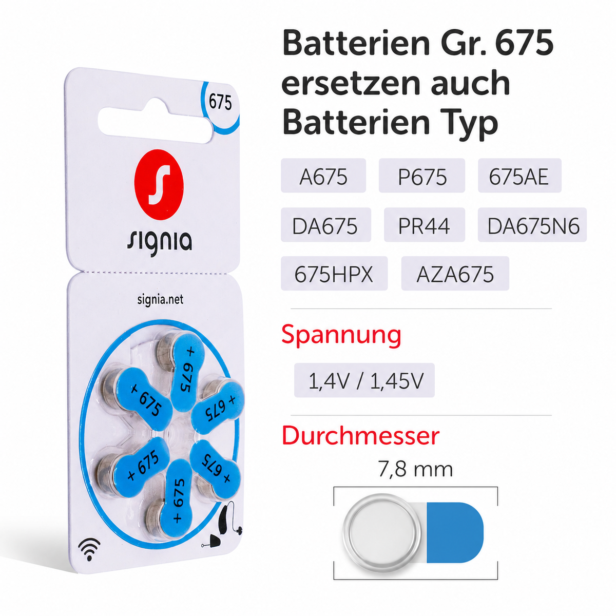 Siemens-Signia Hörgerätebatterien Typ 675 – 30er Packung